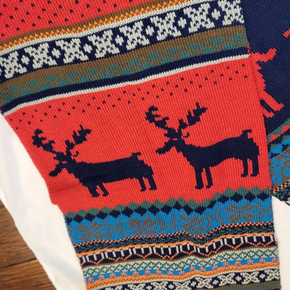 Reversible Reindeer Fair Isle Knit Winter Oversized Knit Scarf